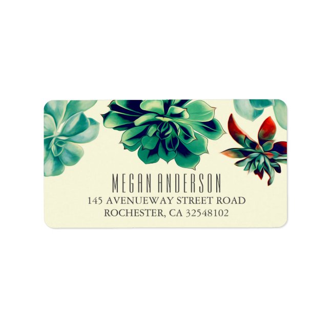 Succulents Floral Elegant Teal Wedding Label (Front)