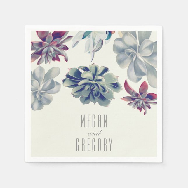Succulents Floral Garden Wedding Napkin (Front)