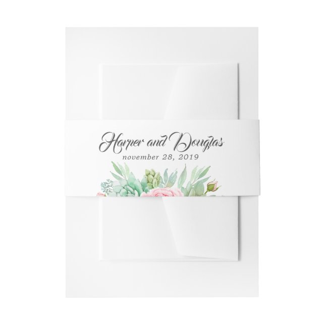 Succulents Floral Greenery Wedding Invitation Belly Band (Front Example)
