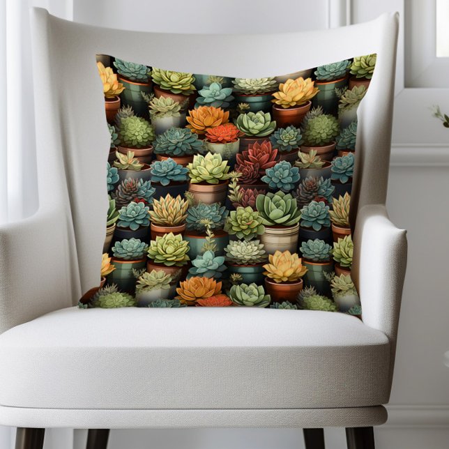 Succulents Gardening Cactus Plants  Cushion (Succulents in planter pots pillow)