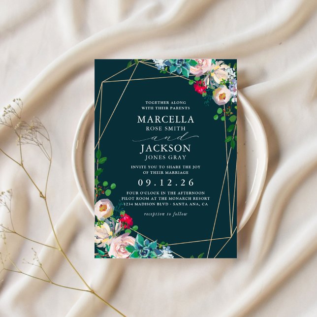 Succulents & Gold Chic Weddin Invitation (Creator Uploaded)