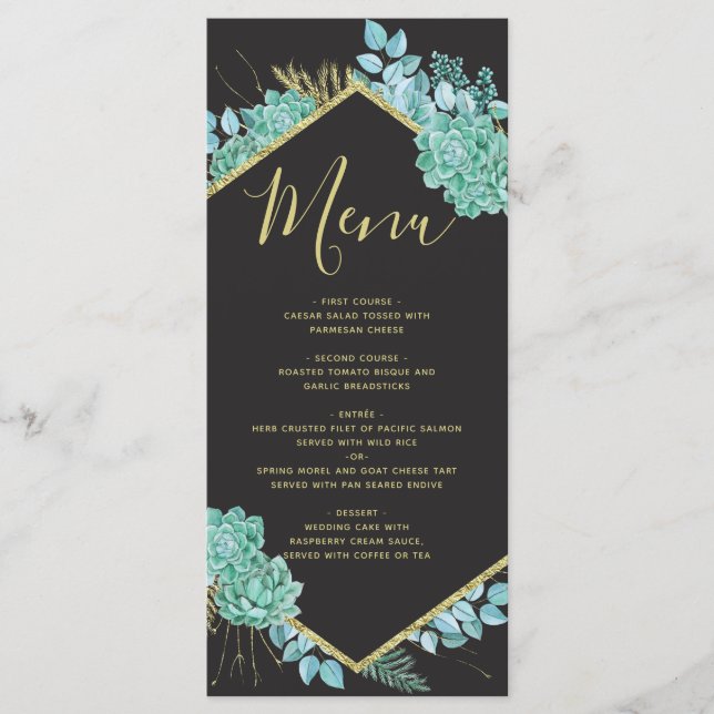 Succulents Gold Frame Any Colour Wedding Menu (Front)