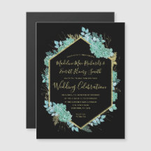 Succulents Gold Frame Magnetic Wedding Invitation