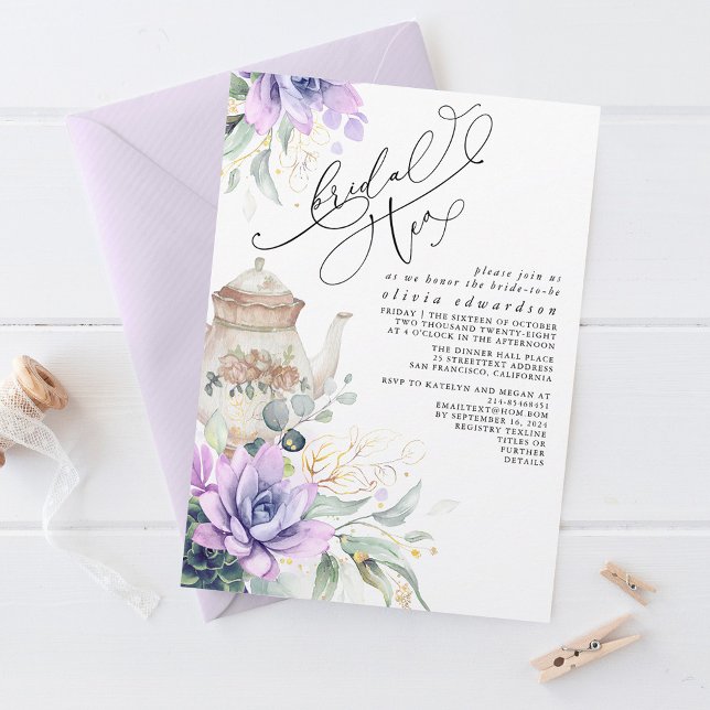 Succulents Gold Greenery Bridal Shower Tea Party I Invitation (Creator Uploaded)