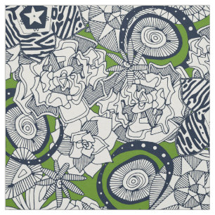 succulents green indigo fabric