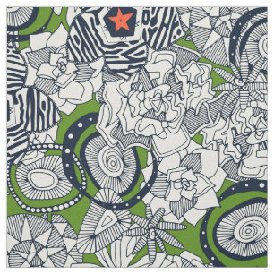 succulents green orange star fabric