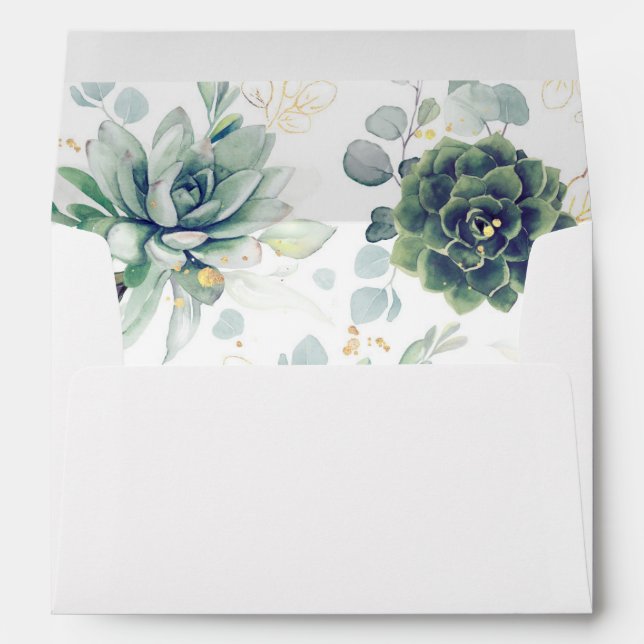 Succulents Greenery and Gold Elegant Envelope (Back (Bottom))