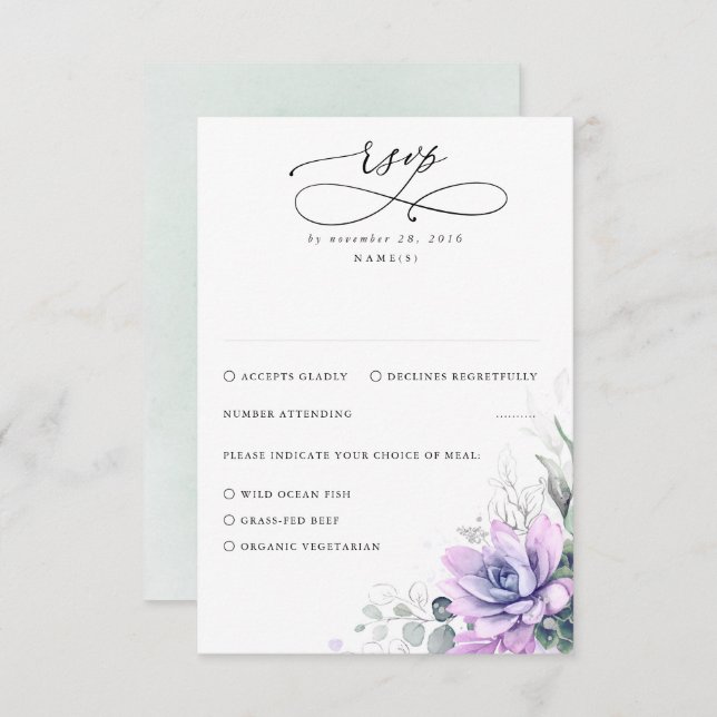 Succulents Greenery and Gold Wedding RSVP (Front/Back)