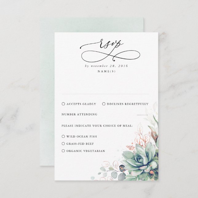 Succulents Greenery and Rose Gold Wedding RSVP (Front/Back)