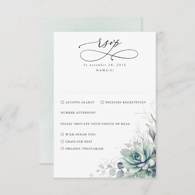 Succulents Greenery and Silver Wedding RSVP (Front/Back)