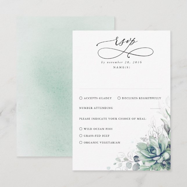 Succulents Greenery and Silver Wedding RSVP Card (Front/Back)