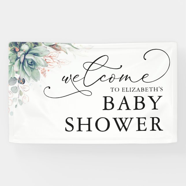 Succulents Greenery Baby Shower Welcome Banner (Horizontal)