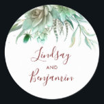 Succulents Greenery Burgundy Red Wedding Classic Round Sticker<br><div class="desc">Greenery - succulents burgundy red text wedding seals</div>