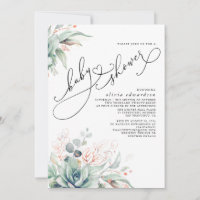 Succulents Greenery Cute Elegant Baby Shower
