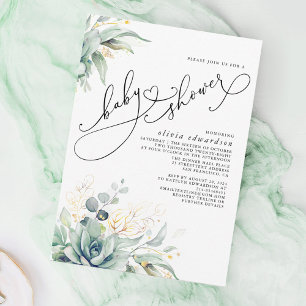 Succulents Greenery Cute Elegant Baby Shower Invitation