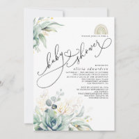 Succulents Greenery Cute Rainbow Baby Shower