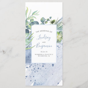 Succulents Greenery Dusty Blue Wedding Programs Programme
