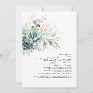 Succulents Greenery Elegant Leaves Bridal Luncheon Invitation