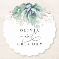 Succulents Greenery Elegant Modern Paper Coaster