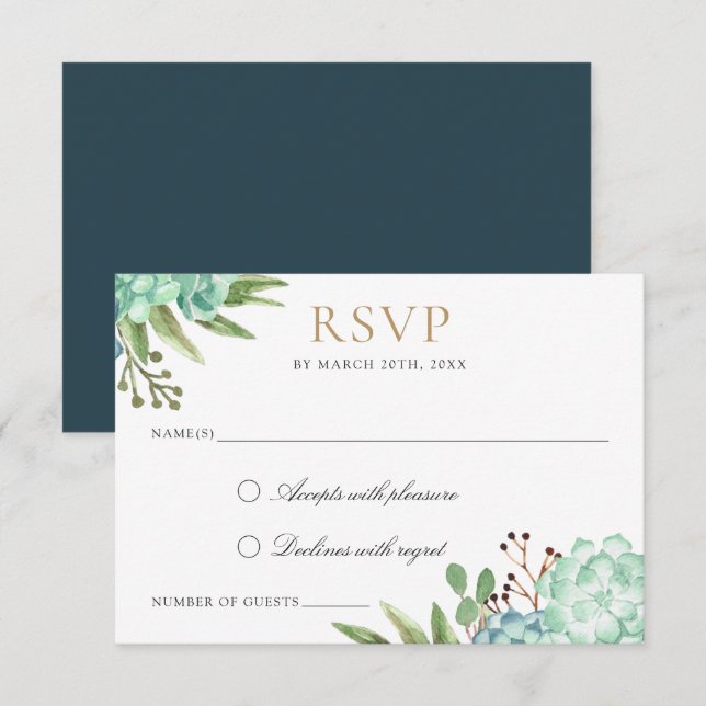 Succulents Greenery Geometric Frame RSVP Respond Invitation (Front/Back)