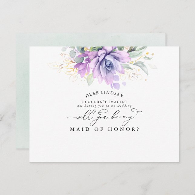 Succulents Greenery Gold Leaf Bridesmaid Proposal  Invitation (Front/Back)