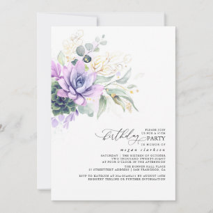 Succulents Greenery Gold Leaves Boho Birthday Invi Invitation