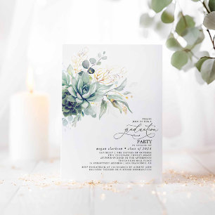 Succulents Greenery Gold Leaves Boho Graduation Invitation