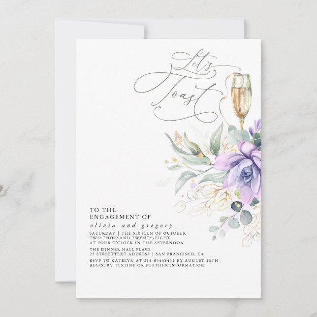 Succulents Greenery Gold Leaves Engagement Party I Invitation (Front)