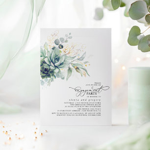 Succulents Greenery Gold Leaves Engagement Party Invitation