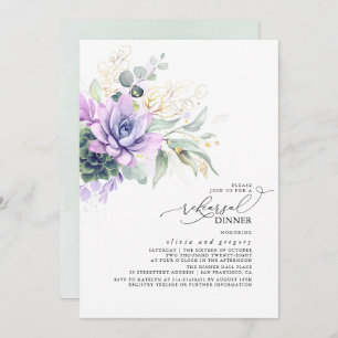 Succulents Greenery Gold Leaves Rehearsal Dinner Invitation