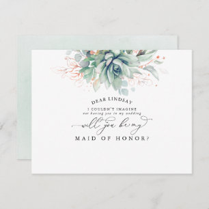 Succulents Greenery Leaves Bridesmaid Proposal Invitation