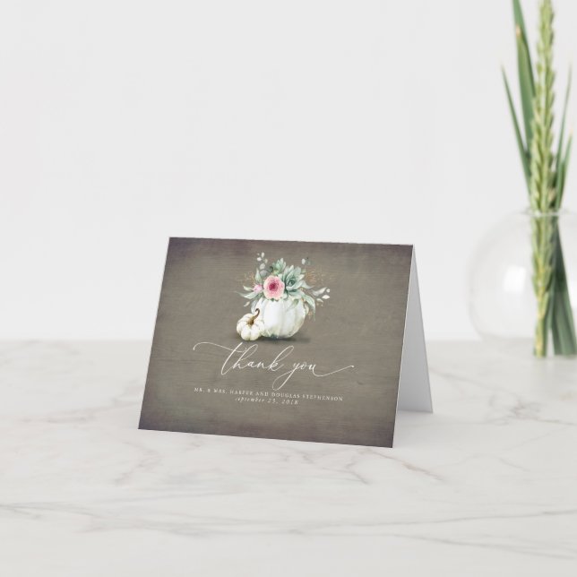 Succulents Greenery Pumpkins Wedding Thank You Card (Front)
