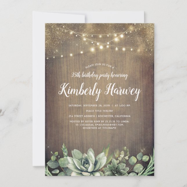 Succulents Greenery Rustic Country Birthday Invitation (Front)
