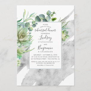 Succulents Greenery Silver Foil Rehearsal Dinner Invitation