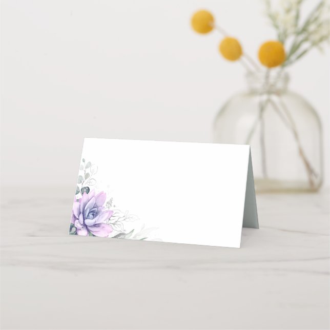 Succulents Greenery Silver Leaves Wedding Place Card (Front)