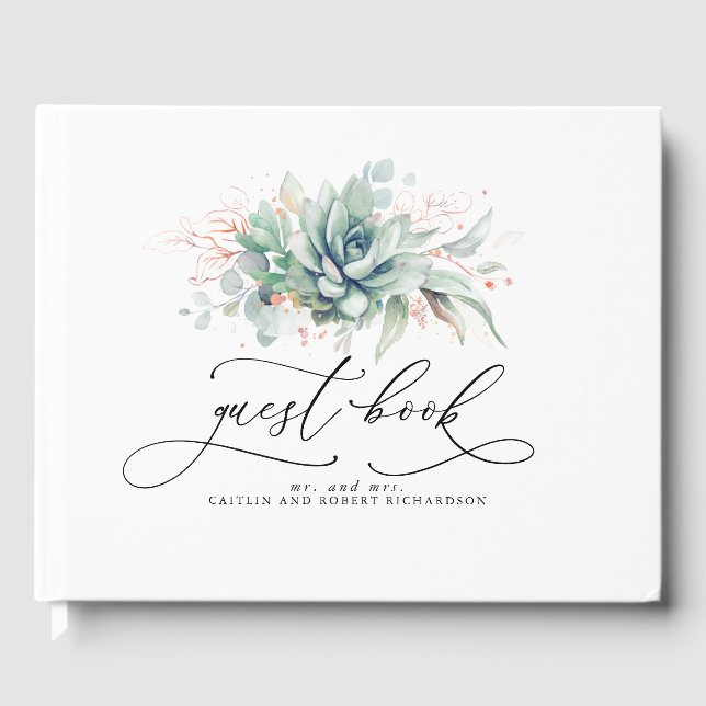 Succulents Greenery Wedding Guest Book (Front)