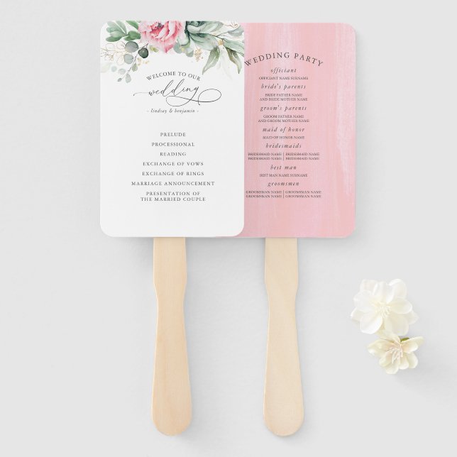 Succulents Greenery Wedding Program Hand Fan (Front and Back)