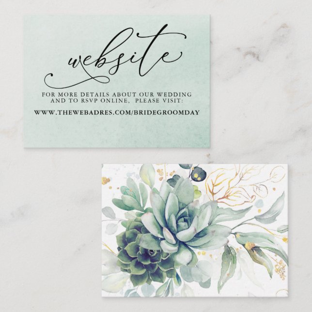 Succulents Greenery Wedding Website Card (Front/Back)