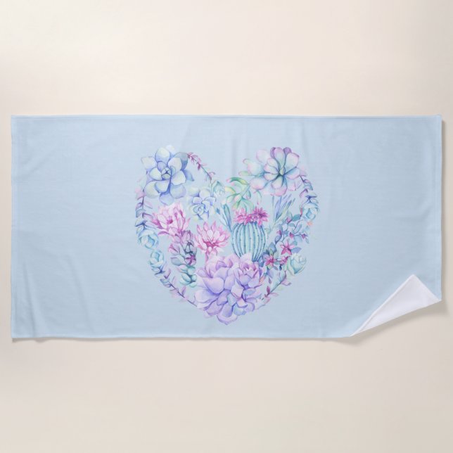 Succulents Heart Beach Towel (Front)