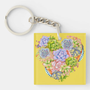 Succulents Heart Keychain