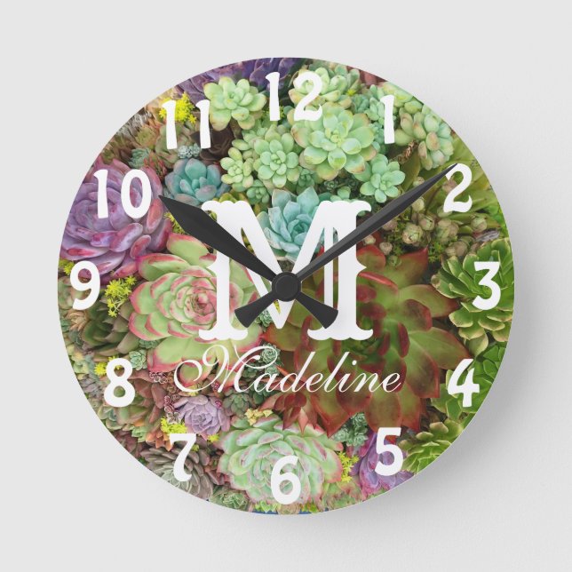 Succulents in Planter Round Clock (Front)