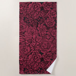 Succulents in Viva Magenta- Colour of the Year 202 Beach Towel