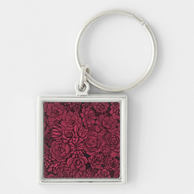 Succulents in Viva Magenta- Colour of the Year 202 Key Ring (Front)