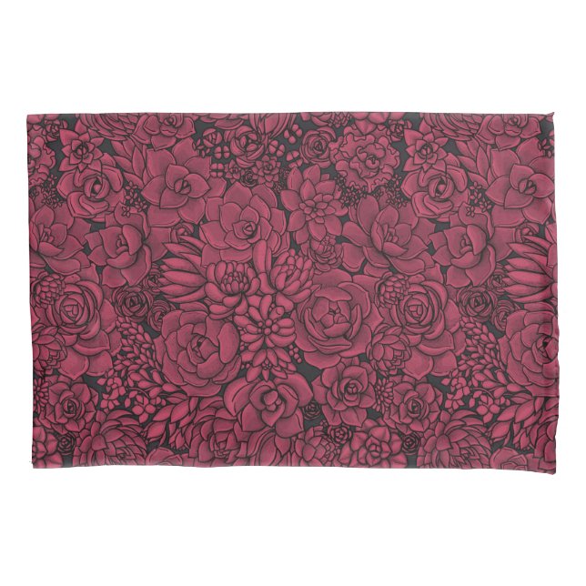Succulents in Viva Magenta- Colour of the Year 202 Pillowcase (Front-Left)