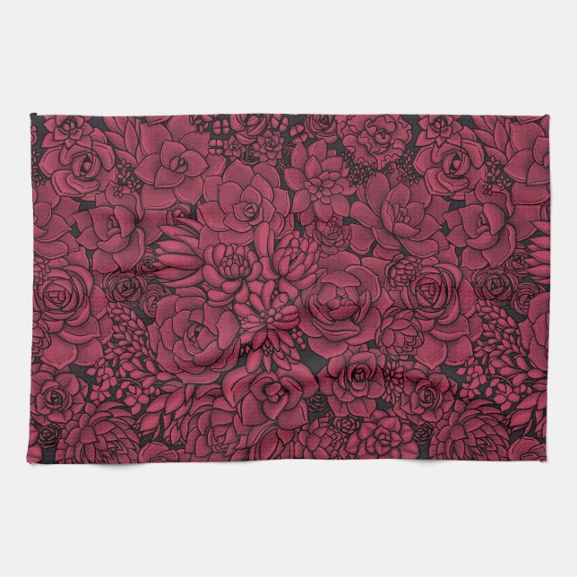 Succulents in Viva Magenta- Colour of the Year 202 Tea Towel (Horizontal)