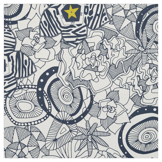 succulents ivory chartreuse star fabric (Swatch)