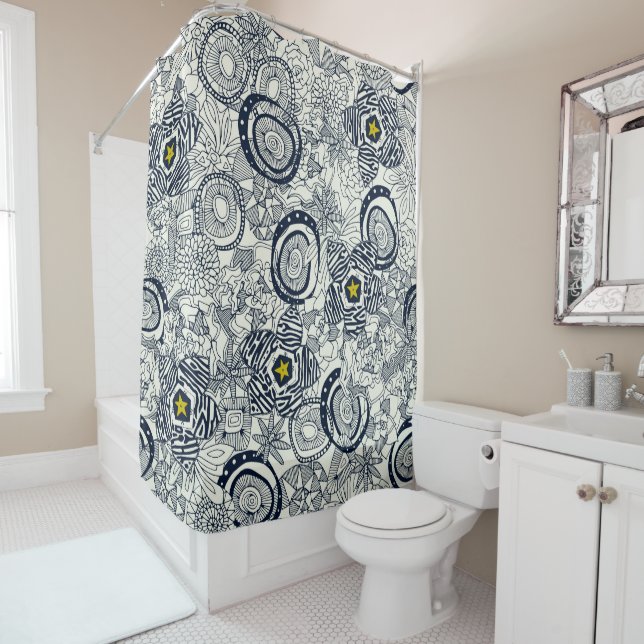 succulents ivory chartreuse star shower curtain (In Situ)