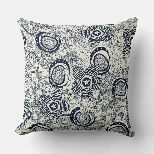 succulents ivory indigo cushion (Front)