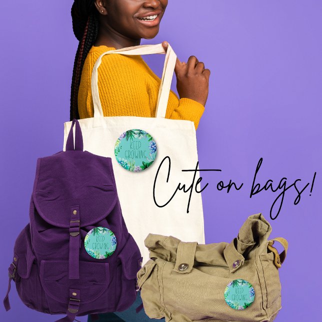 Succulents Keep Growing Aqua Green and Purple 3 Cm Round Badge (Creator Uploaded)