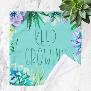 Succulents Keep Growing Aqua Green and Purple Wash Cloth